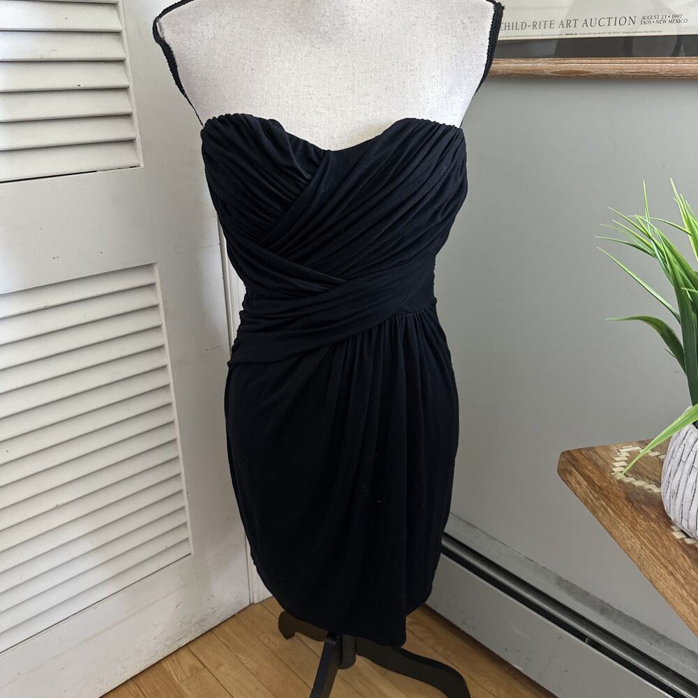 Express Mini Dress Womens Small Black Bodycon Ruched Strapless Coquette Cocktail